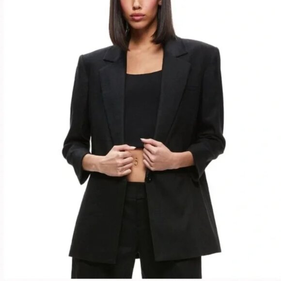 Alice + Olivia Jackets & Blazers - Alice + Olivia Shan Linen Rolled Cuff Blazer in Black Size 14 Like New